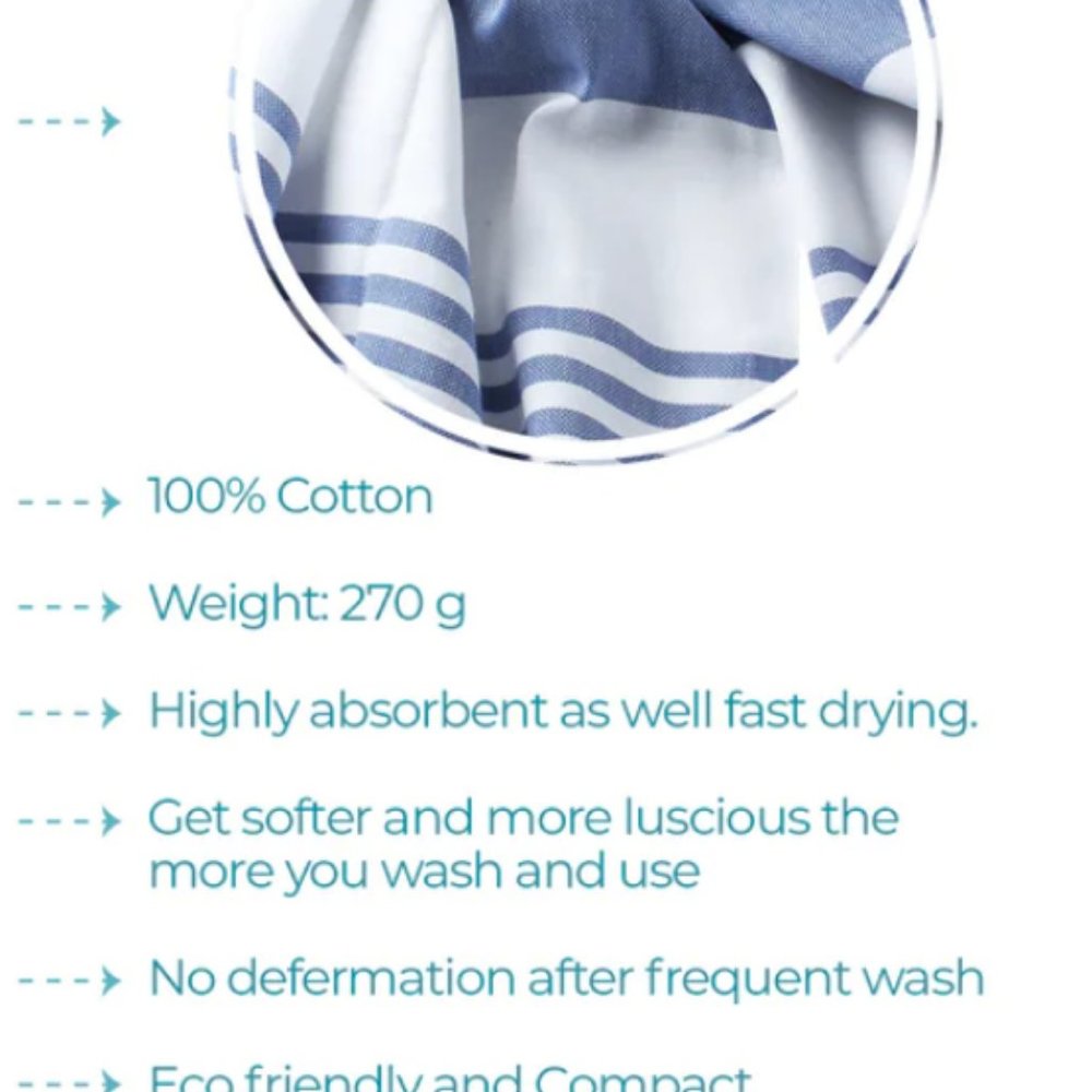 Sand Free Blue 100% Turkish Cotton Beach Bath Towel - Citizens of the Beach - Picture 4 of 8